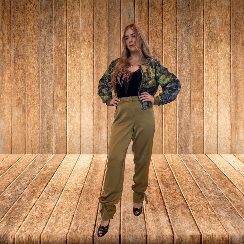 BCBG 3 Piece Set- Floral Bomber, Velvet Dress Cami,  Dress Pants. Size M